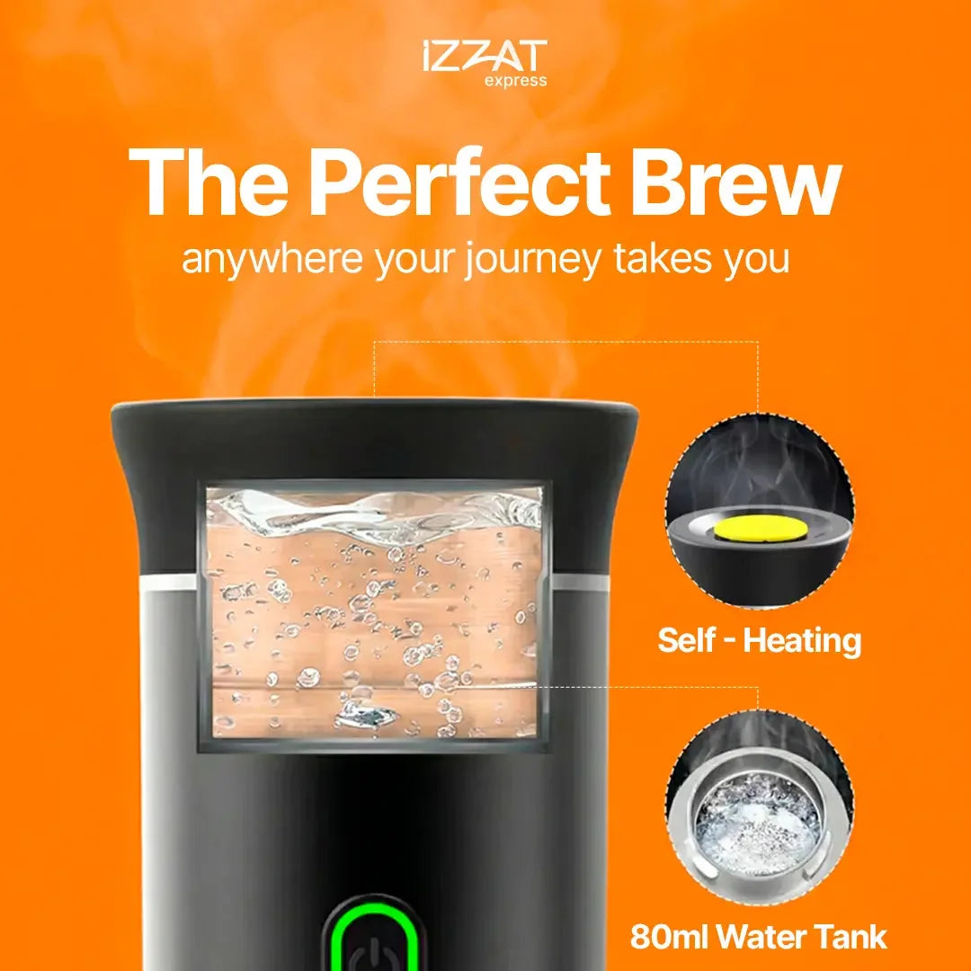Infographic highlighting the 20-bar pressure system of the Tazzi Portable Espresso Maker — technical callout showing how high pressure extracts full espresso flavor in a compact portable device